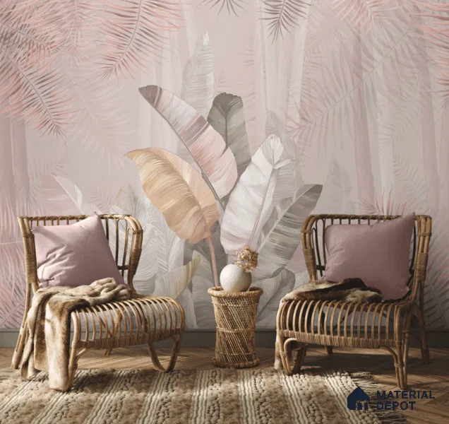 Pallav, A Champagne Pink Colors Tropical Wallpaper Indrani Series Canvas Tropical Design (Customised Size Wallpaper )